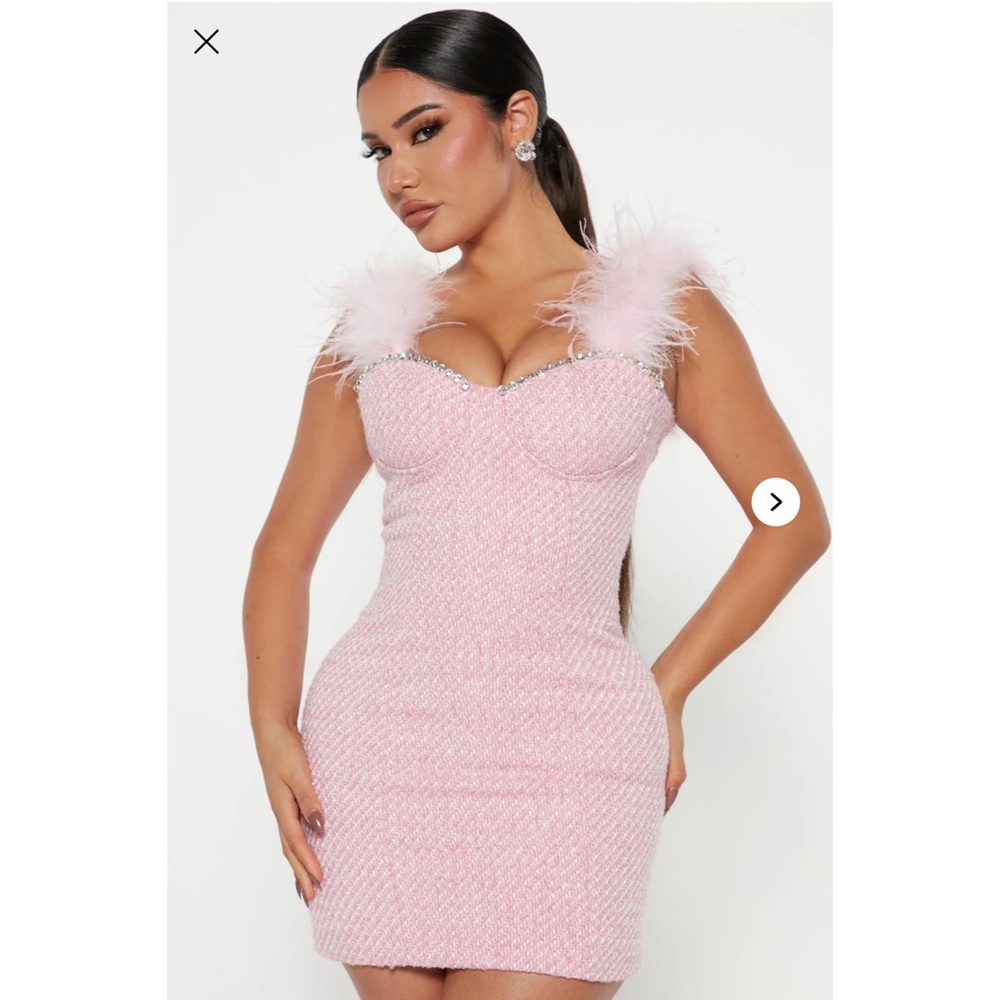 Elegant Pink Feather-Trimmed Dress